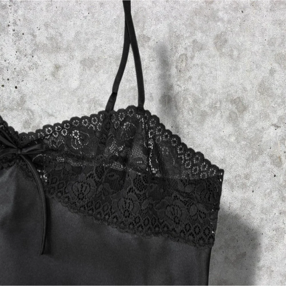 Morgan Taylor Intimates Black Satin Lace Teddy/Nightie sz M - Picture 5 of 5